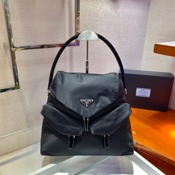 Pra*a signaux nylon and leather hobo bag