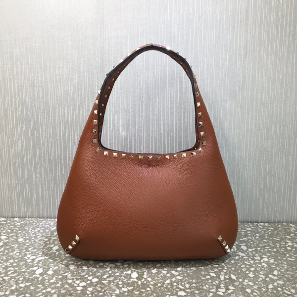 VALENTINO SMALL ROCKSTUD GRAINY CALFSKIN HOBO BAG