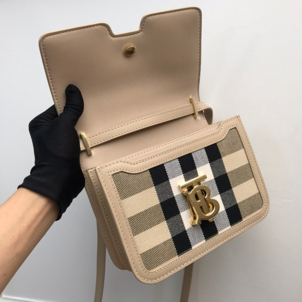B**rry medium check canvas and leather tb bag
