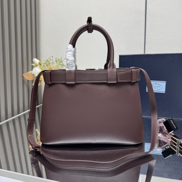 Pra*a buckle large leather handbag with belt-32*23*11cm
