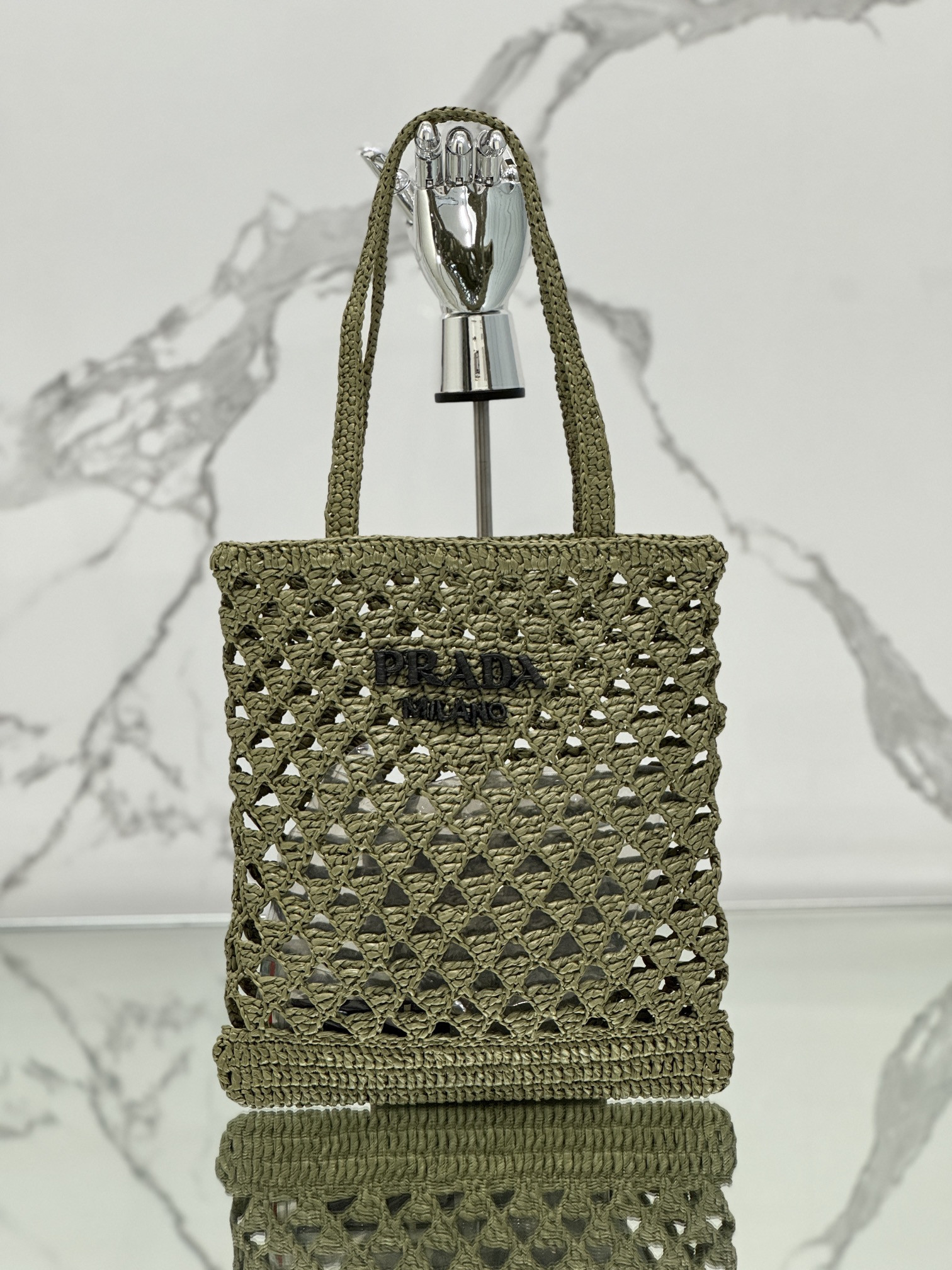Pra*a woven fabric crochet tote bag